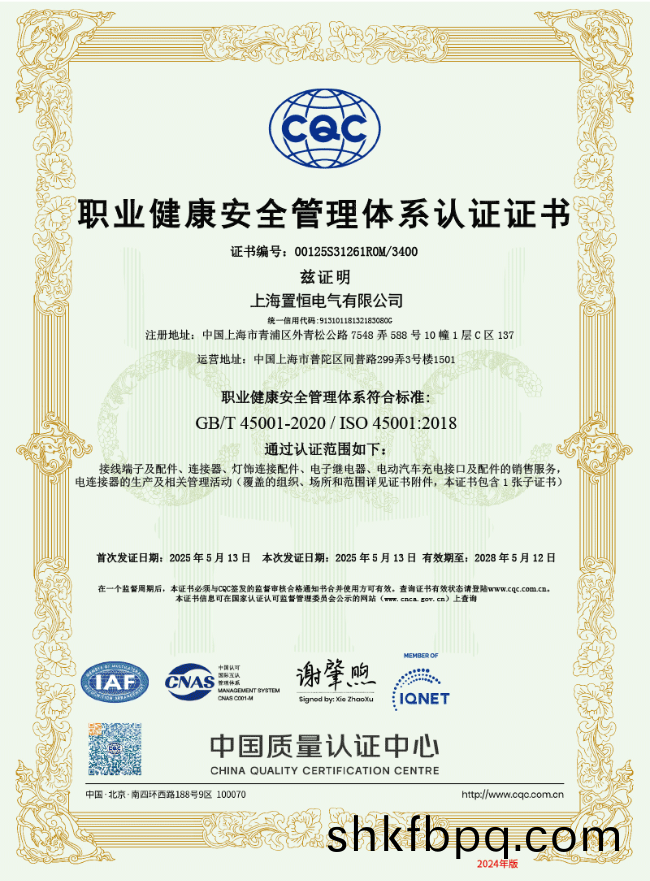 ISO45001認證(zheng)(職業(ye)健康(kang)安全(quan)筦理體係(xi)認(ren)證證書)  